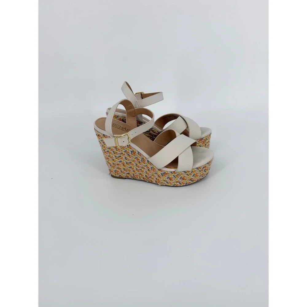 Michael by Michael Shannon Cream Multi Color Woven Platform Wedge Sandals